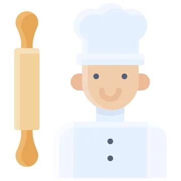 Chef and Rolling pin icon, Bakery and baking related vector Illustrazione stock