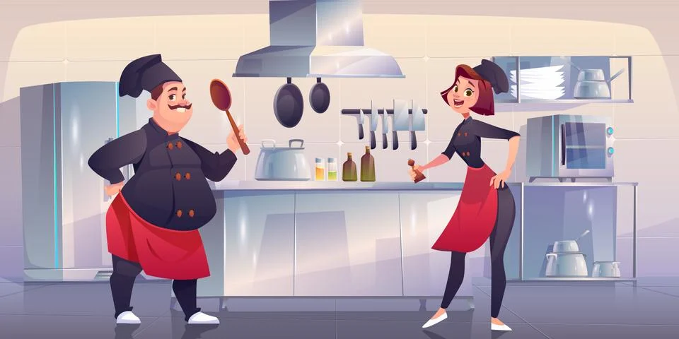 Chef and sous chef on kitchen. Restaurant staff Stock Illustration