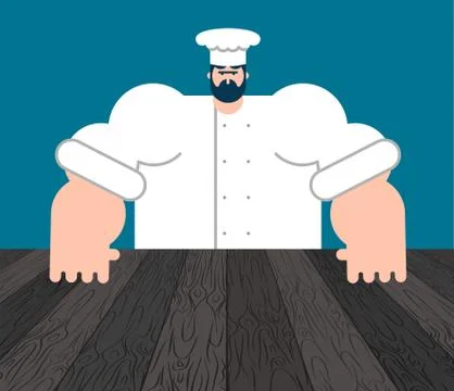 Chef and table. Template for restaurant. Vector illustration Stock Illustration