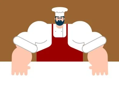 Chef and table. Template for restaurant. Vector illustration Stock Illustration
