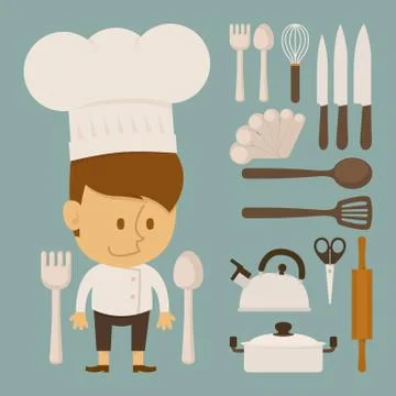 Chef and tool character, flat design Stock Illustration