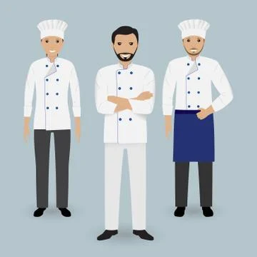 Chef and two cook in uniform standing together. Cooking people characters. Stock Illustration
