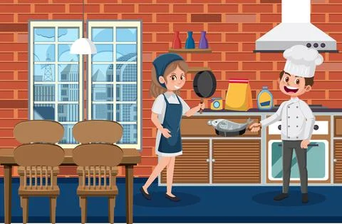 Chef and waitress at the restaurant Illustrazione stock