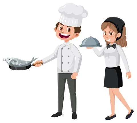 Chef and waitress in uniform Stock Illustration