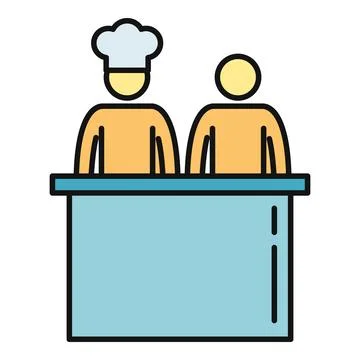 Chef and worker providing service behind counter Stock Illustration