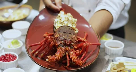 Chef arranges Lobster plate 2 Video stock 287968233