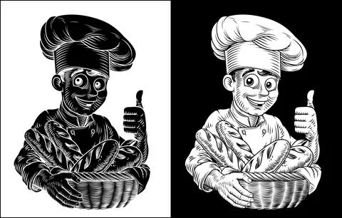 Chef Baker Bread Loaves Basket Bakery Illustration Stock Illustration