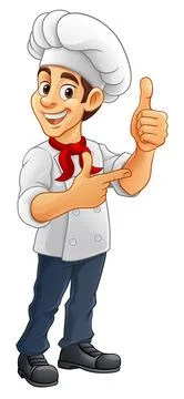 Chef Baker Cook Cartoon Man Thumbs Up Pointing Ilustração Stock