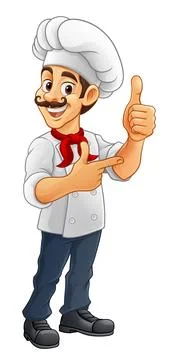 Chef Baker Cook Cartoon Man Thumbs Up Pointing Illustrazione stock