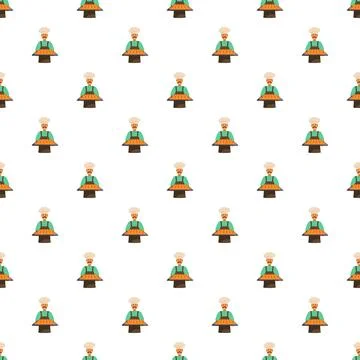 Chef baker holding pizza or focaccia pattern Stock Illustration