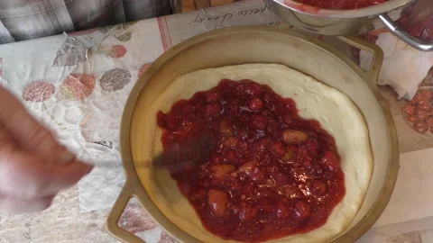 Chef baker preparing a pie with berries Stock Footage 164188797