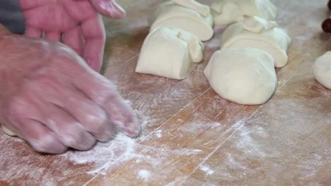 Chef Bakery Kneading Dough For Bread Making Baker Kneading flour Making Bre.. Stock Footage 272566413