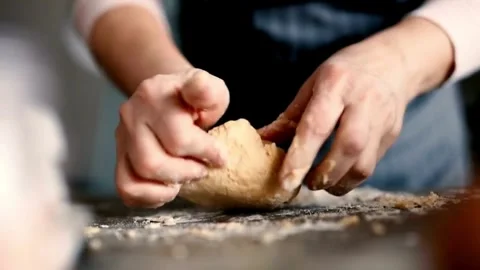 Chef Bakery Kneading Dough For Bread Making Baker Kneading flour Making Bre.. Stock Footage 272566427