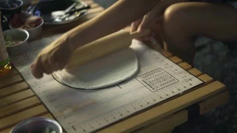 Chef Bakery rolling Dough For pizza Making Baker Kneading flour Making Brea.. Stock Footage 272566428