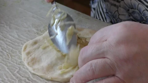 The chef bakes pies with cabbage. healthy food concept Stock Footage 143246860