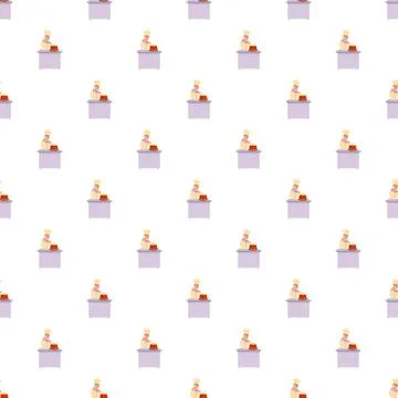 Chef baking cake and cooking dessert seamless pattern Stock Illustration