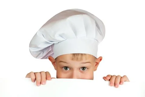 Chef boy is hiding behind a white sheet Stock Photos