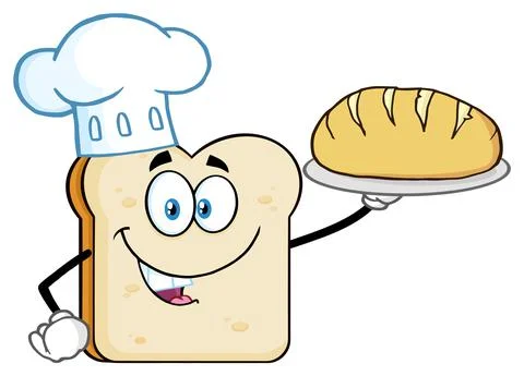 Chef Bread Slice Cartoon Mascot Character Presenting Perfect Bread Illustrazione stock