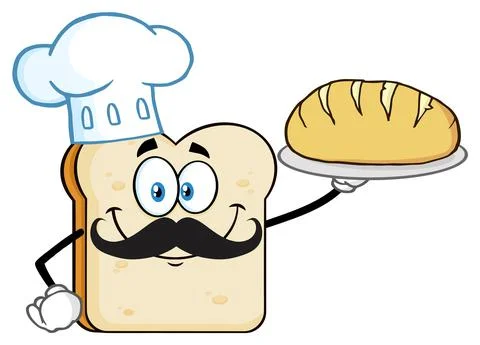 Chef Bread Slice Cartoon Mascot Character Presenting Perfect Bread 스톡 일러스트