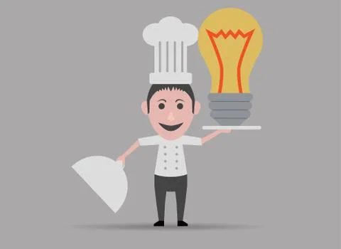 Chef with bulb on tray Stock Illustration