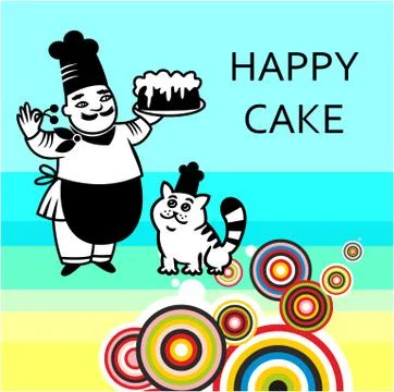 Chef with cake and cat. Stock Illustration