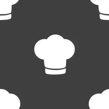 Chef cap web icon. flat design. Seamless gray pattern. Illustrazione stock