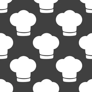 Chef cap web icon. flat design. Seamless gray pattern. Stock Illustration