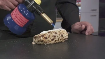 Chef Caramelizing a Crepe with a Blowtorch Stock Footage 85853960