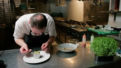 Chef Caring About The Perfect Composition For His Dish Stock Footage 278404132