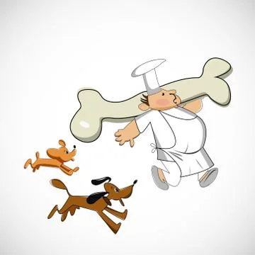 Chef carrying a bone for dogs. Vector sketch Stock Illustration