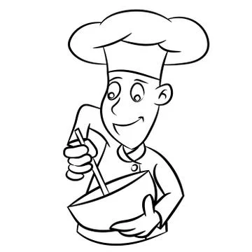 Chef Cartoon - Line Drawn Vector Stock Illustration