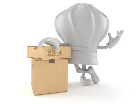 Chef character with stack of boxes Stock Illustration