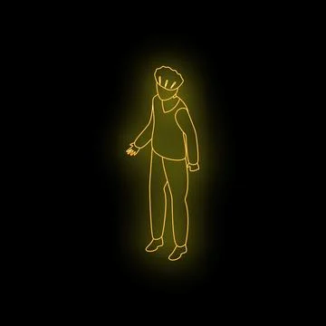 Chef character wearing uniform and hat, glowing neon style on dark background Stock Illustration