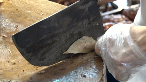 Chef of China restaurant is slicing roasted Peking Duck. Beijing, China. Stock Footage 92879754