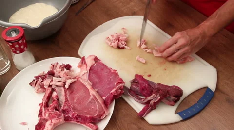 Chef chopping beef fat and meat Stock Footage 58535464