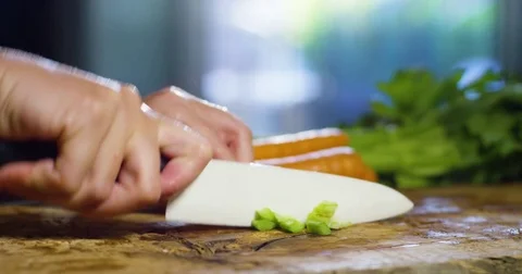 Chef Chopping Celery 4k Stock Footage 79448326