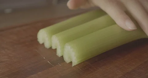 Chef Chopping Celery For Salad Stock Footage 97822564