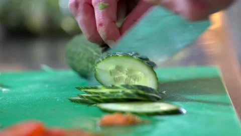 Chef Chopping Fresh Vegetables on Cutting Board in Commercial Kitchen Stock-Footage 321366689