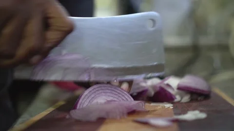Chef chopping Oninons Stock Footage 220528887