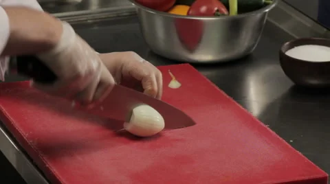 Chef chopping onion finely, close up 스톡 동영상 66062258