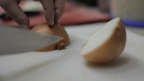 Chef Chopping Onion Stock Footage 129334012