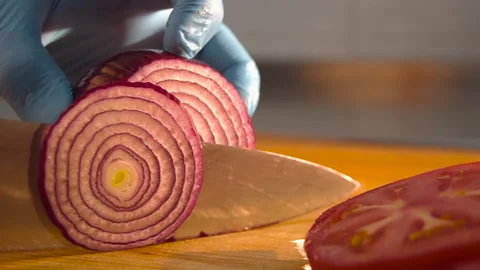 The chef is chopping onions for cooking Stock Footage 158021645