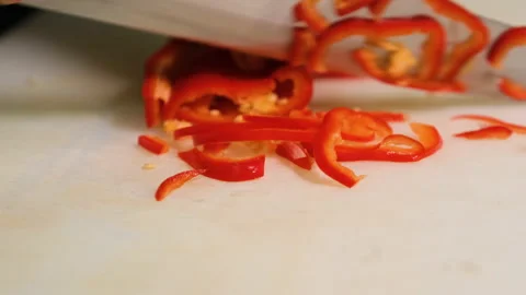 Chef chopping peppers close up Stock Footage 191456883