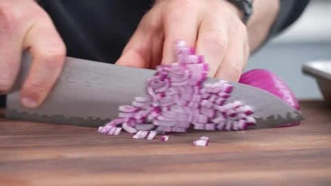 Chef Chopping up a Purple Onion Stock Footage 271600898
