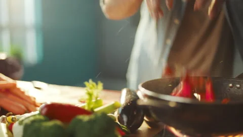Chef chopping red bell pepper Stock Footage 311834991