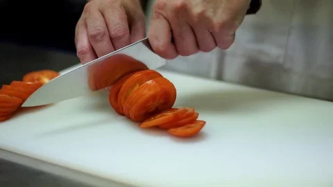 Chef Chopping Tomatoes Stock Footage 72922403