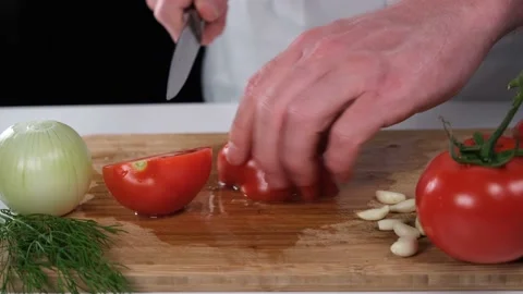 Chef chopping tomatoes Stock Footage 201171196