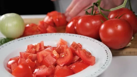 Chef chopping tomatoes Stock Footage 219762312