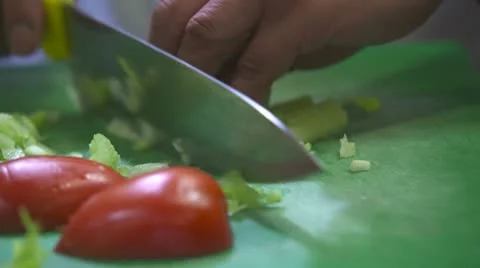 Chef Chopping Vegetables - Extreme Close Up Stock Footage 10916161