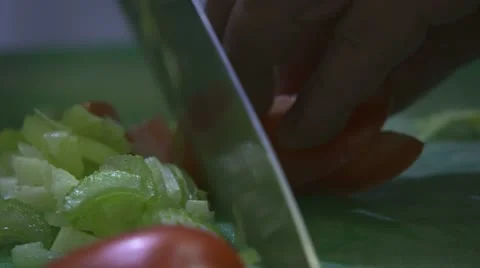 Chef Chopping Vegetables - Extreme Close Up 2 Stock Footage 10916169